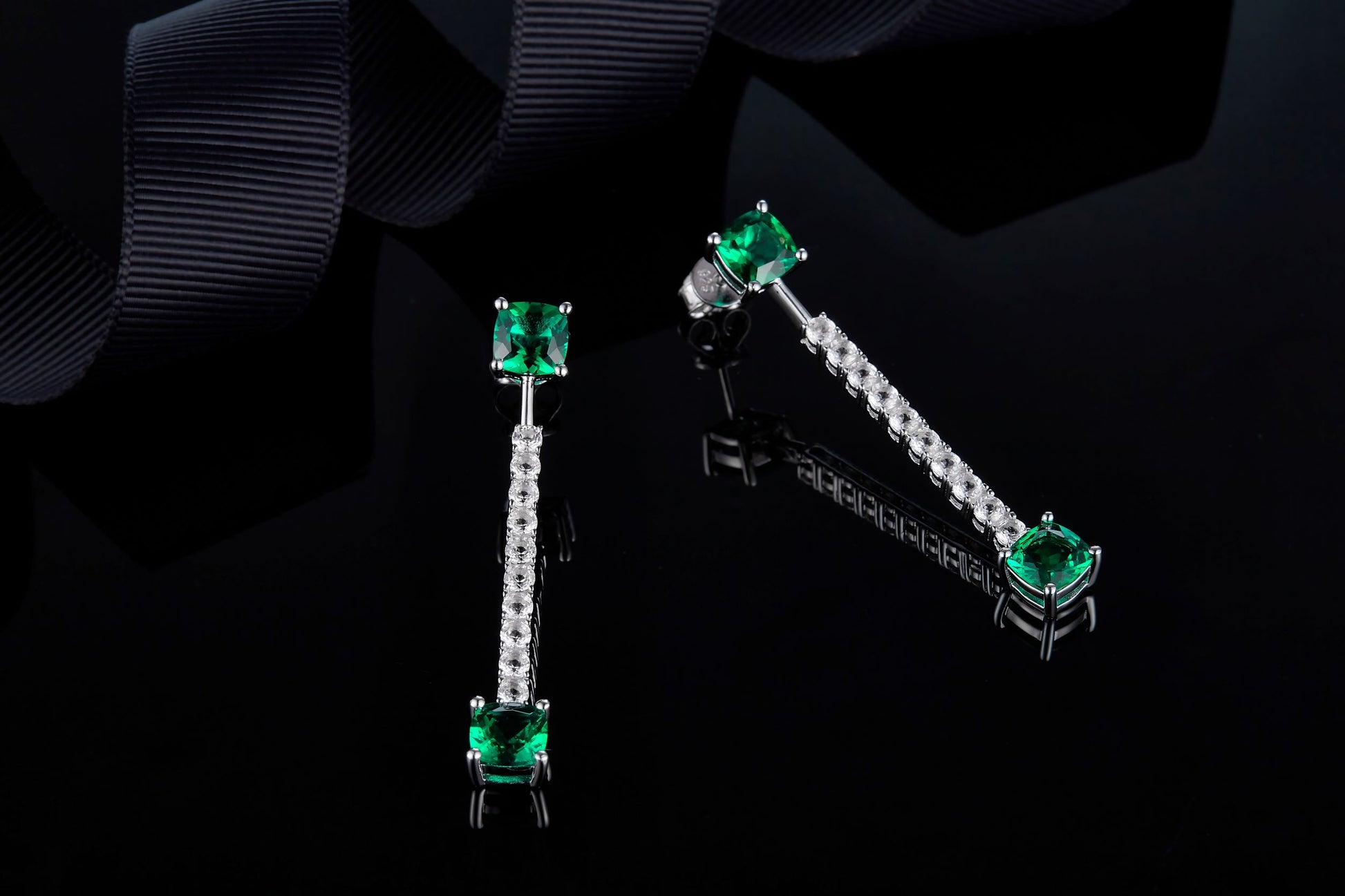 Emerald Colour 6.6CT Cushion Shape Enamel Sliver Drop Earrings for Women