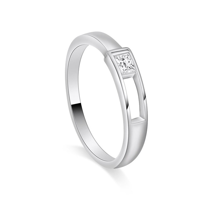 Hollow-out Rectangle with Square Zircon Silver Couple Ring for Women