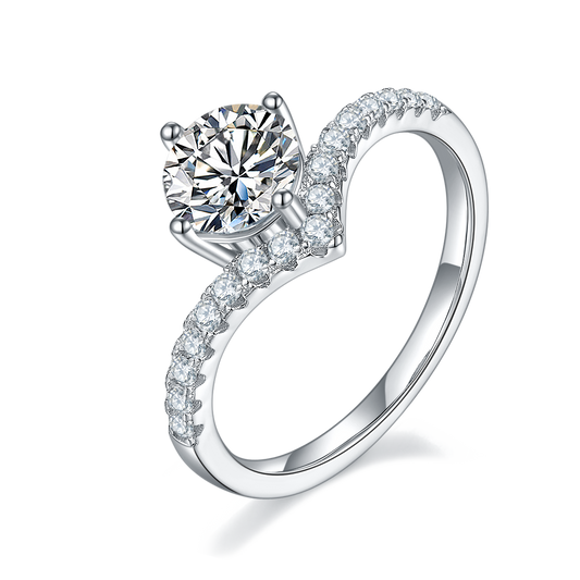 V-Shape Half Eternity 1CT Round Cut Moissanite Ring for Women