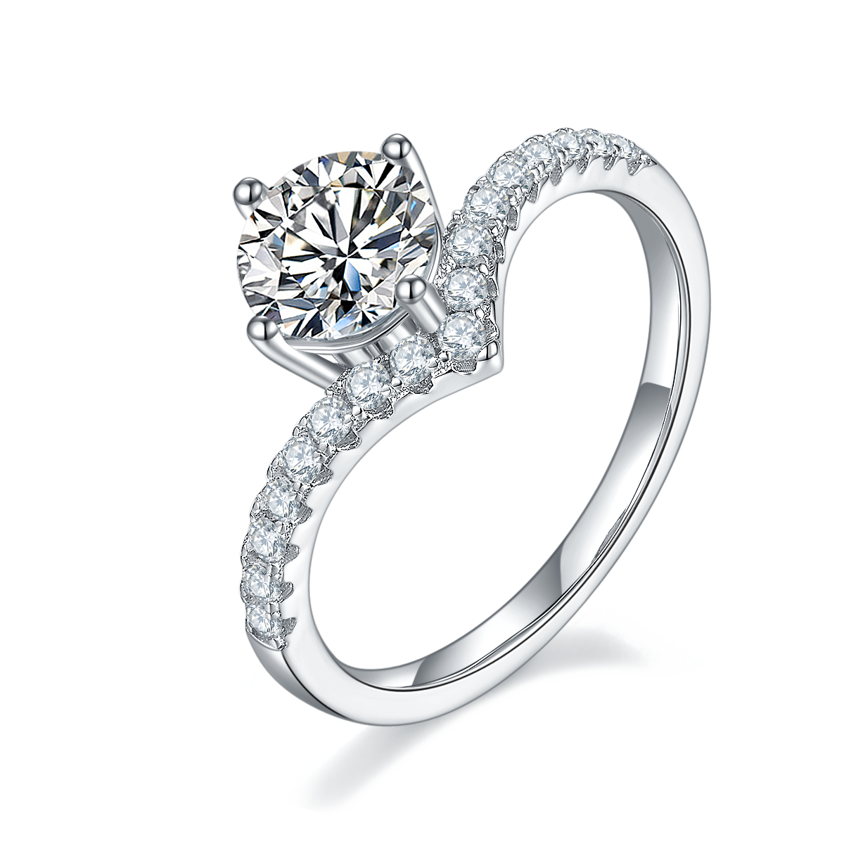 V-Shape Half Eternity 1CT Round Cut Moissanite Ring for Women