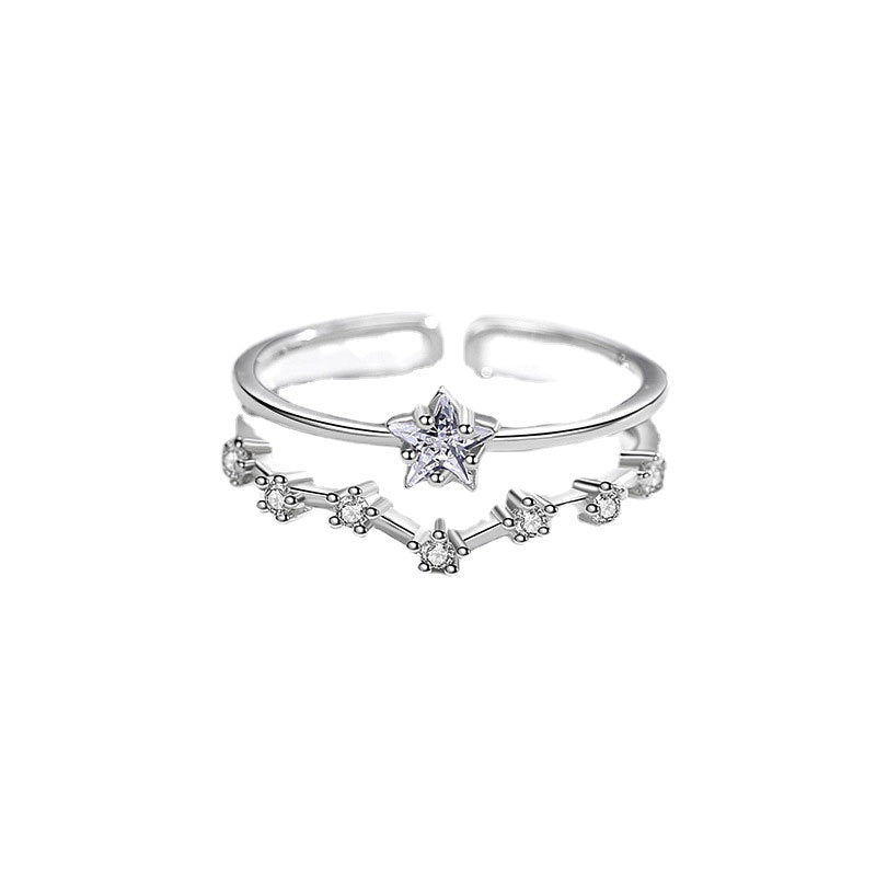 Zircon Star Double Layers Silver Ring