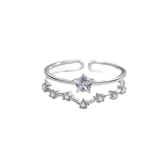 Zircon Star Double Layers Silver Ring for Women