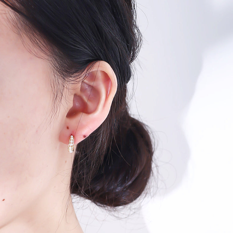 C-shaped Beading Pearl Silver Studs Earrings for Women