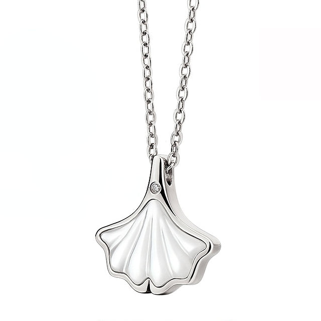 Mother of Pearl Shell Pendant Silver Necklace for Women