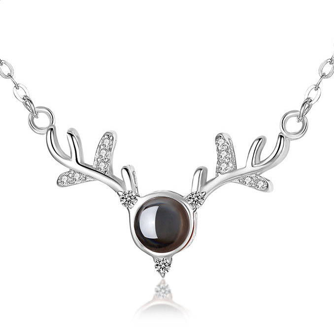 Zircon Elk Pendant Silver Necklace for Women