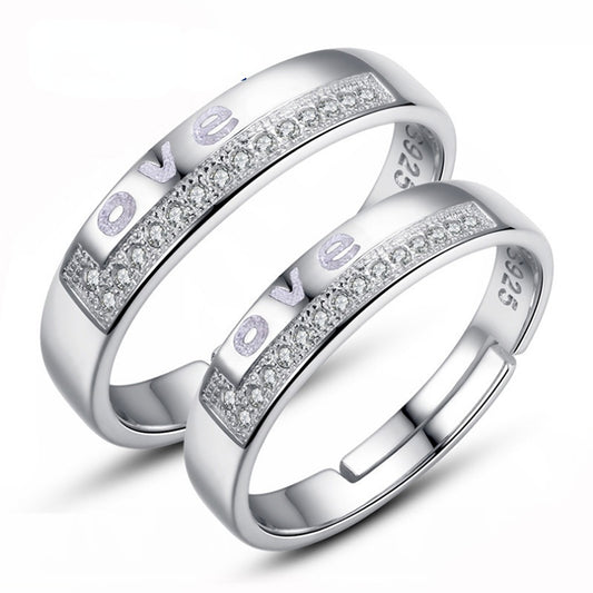 LOVE with Zircon Silver Couple Ring for Women