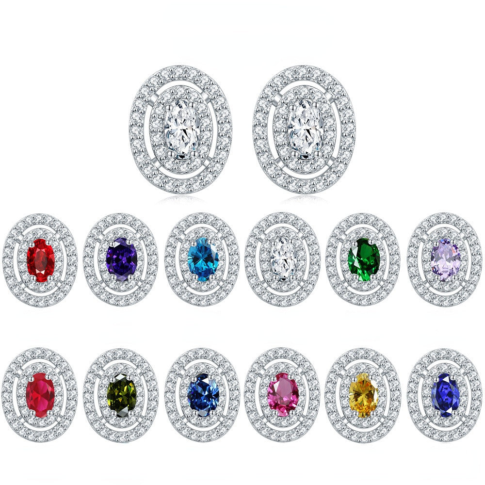 Sumptuous Oval Zircon Soleste Halo Silver Studs Earrings for Women