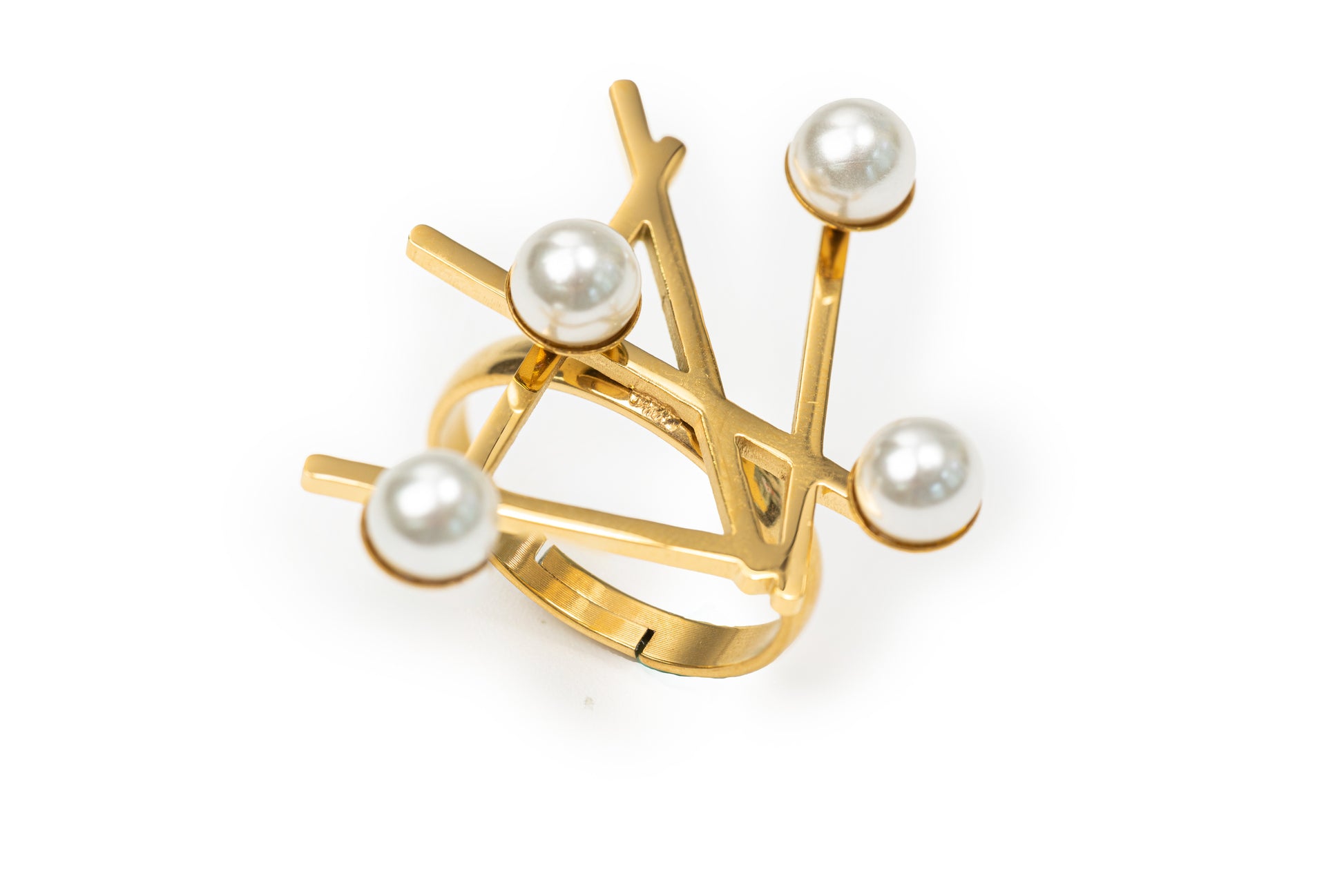 Planderful Golden Art Ring with Freshwater Pearls - Golden Freshwater Pearls Ring for Women (Gold-Plated Copper)