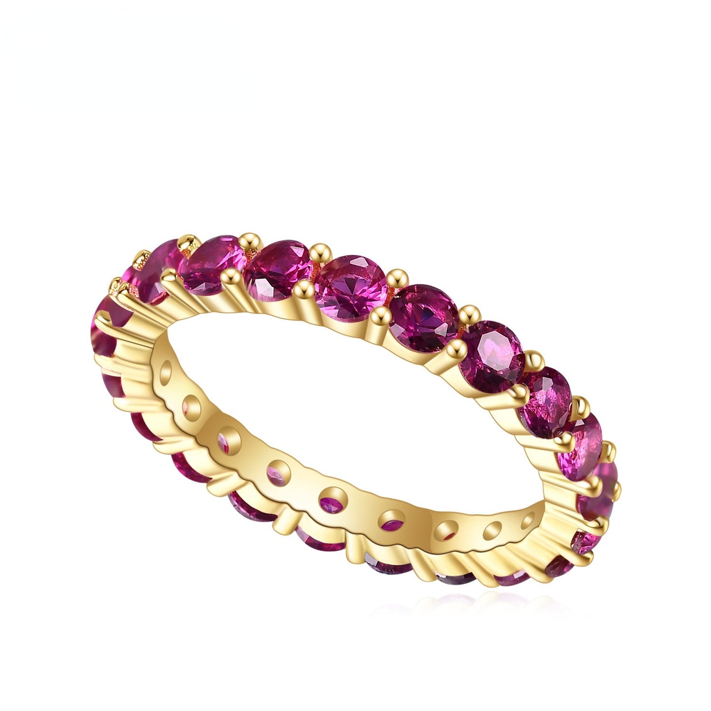 Simple and Luxurious Gold Colour Inlaid with Red Corundum Full Circle Sterling Silver Ring for Women