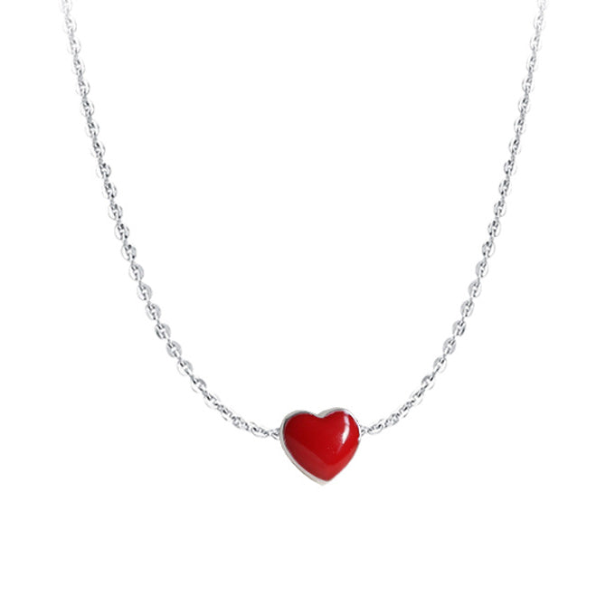Valentine's Day Gift Red Love Pendant Silver Necklace for Women
