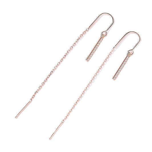 Long Style Tassel Ear Line Silver Drop Earrings for Women