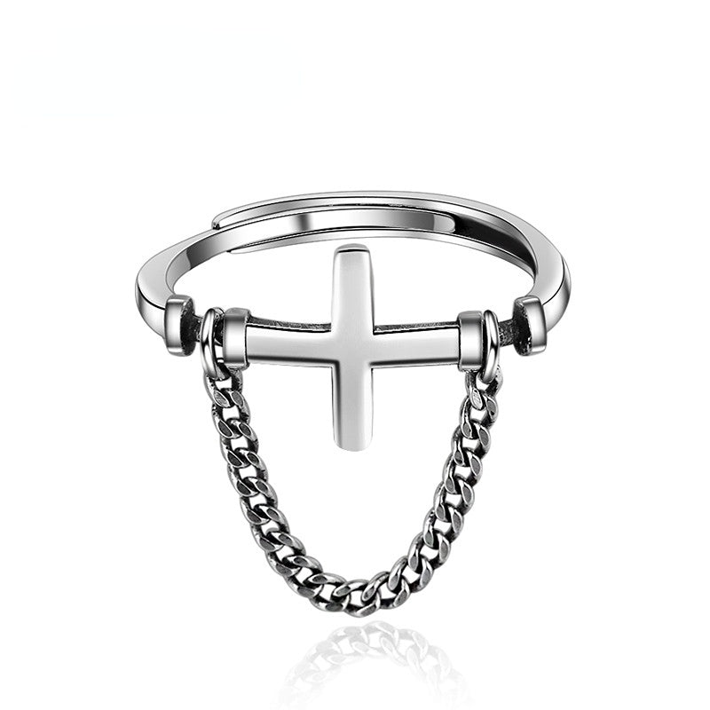 Cross with Chain Silver Ring for Women