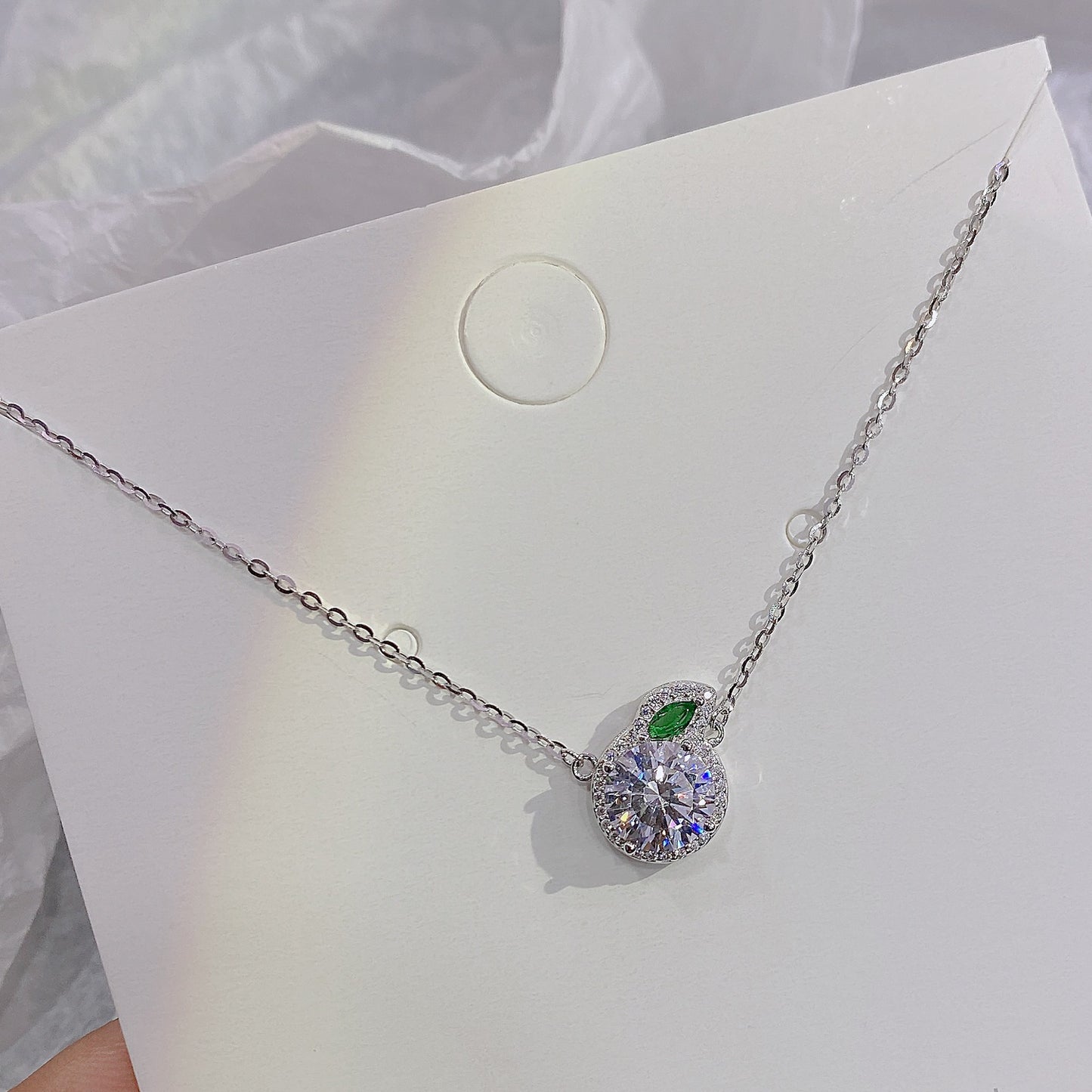 Round Zircon with Marquise Green Zircon Pendant Silver Necklace for Women