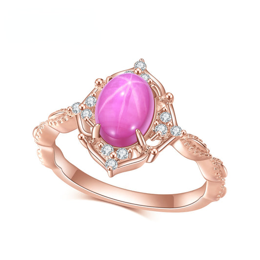 Light Luxury Six-shot Star Red Sapphire Rose Gold Colour Ring New European and American Fashion Gold Colour Ring for Women