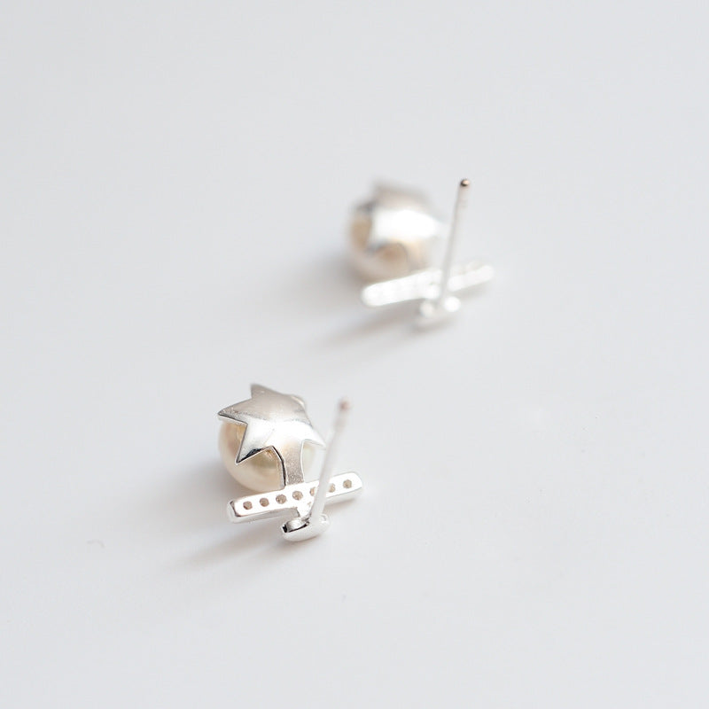 Freshwater Pearl with Zircon Silver Stud Earrings for Women