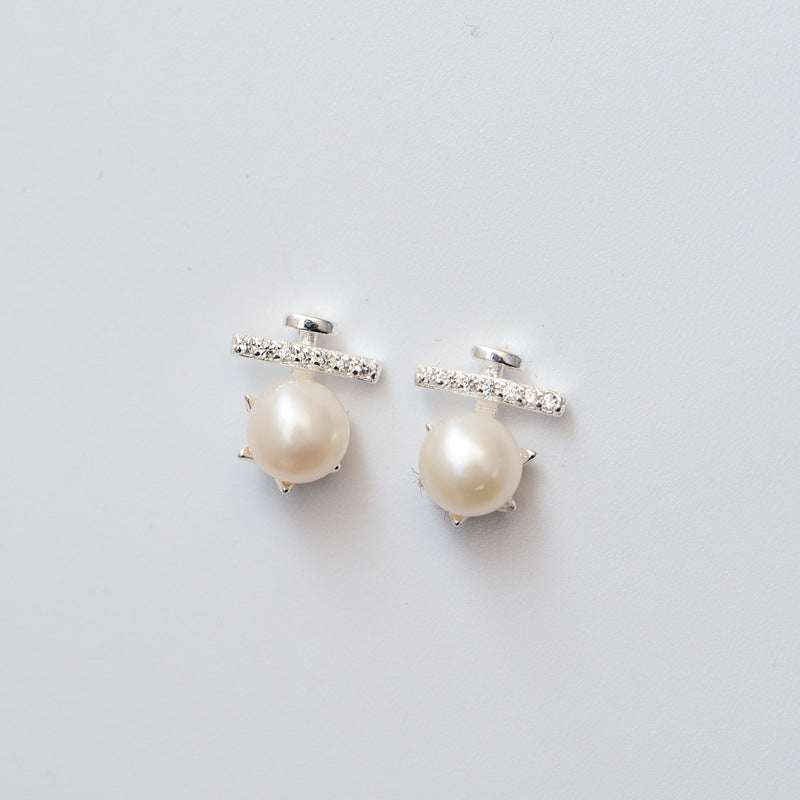 Freshwater Pearl with Zircon Silver Stud Earrings for Women
