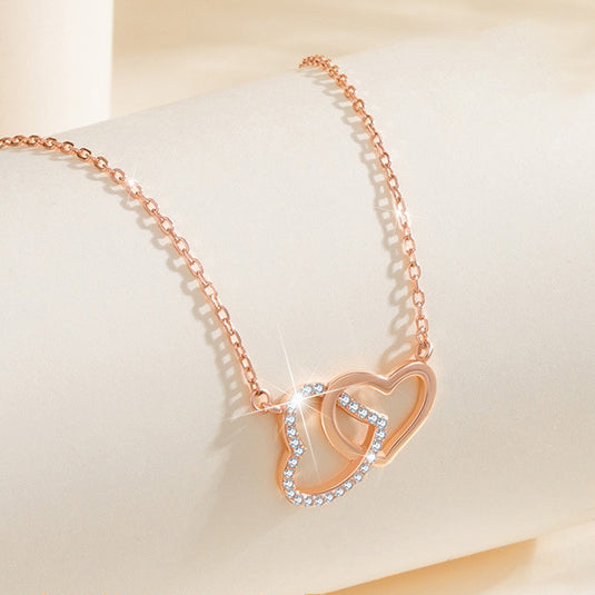 Valentine's Day Gift Two Hearts with Zircon Silver Necklace for Women