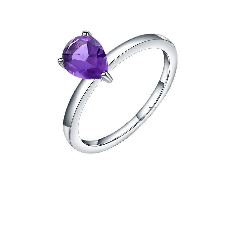 Fashion Light Luxury Natural Colourful Gemstone S925 Sterling Silver Three Prongs Ring for Women