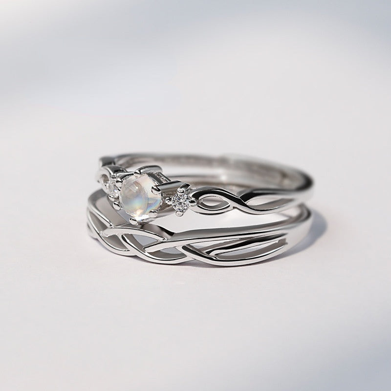 Moonstone Silver Couple Ring for Women