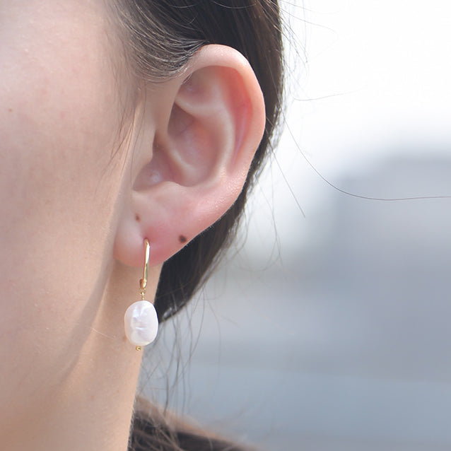 Irregular Baroque Pearl Pendant Silver Studs Earrings for Women