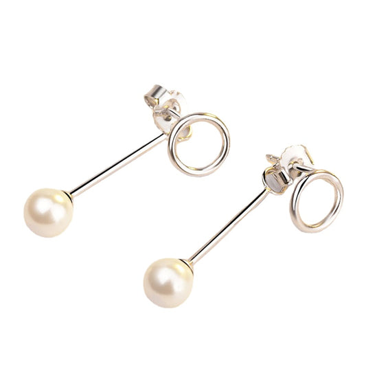 Circle with Pearl Pendant Silver Drop Earrings for Women