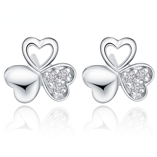 Heart-shaped Clover Silver Studs Earrings for Women