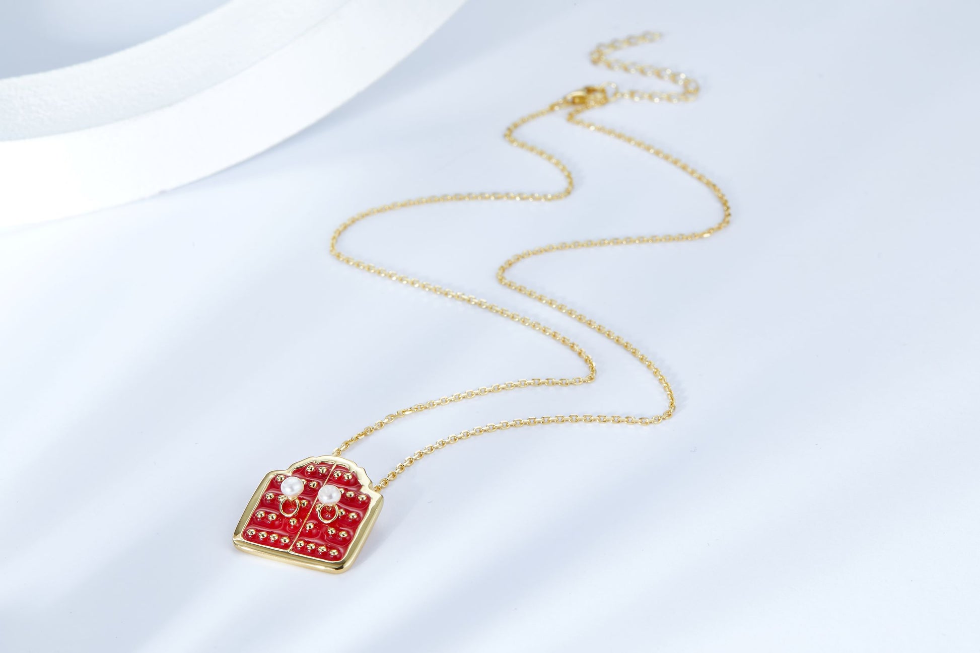 Forbidden City Gate Enamel with Pearl Golden Necklace for Women