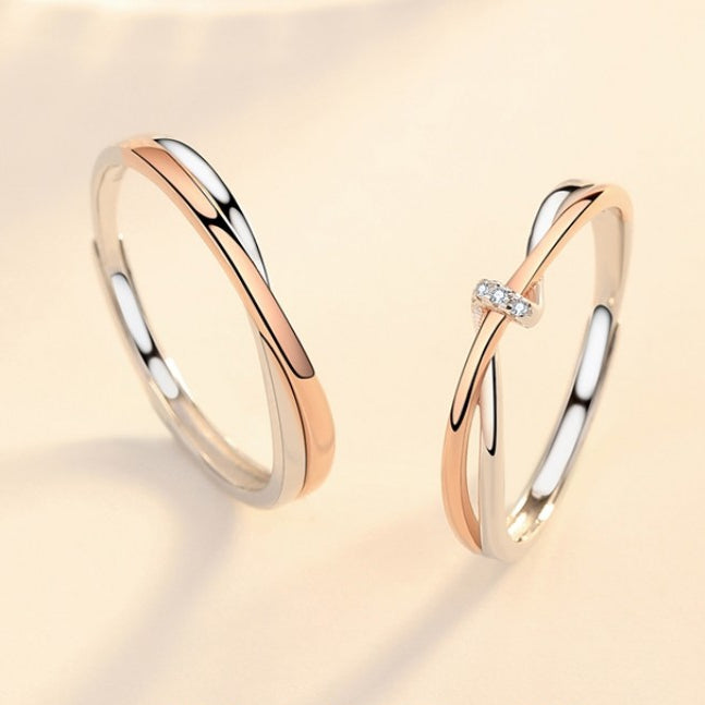 Rose Gold Colour Interweave Mobius Silver Couple Ring for Women