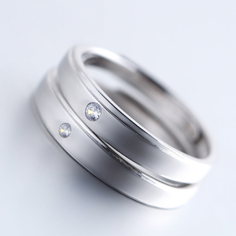 Simple Single Zircon Silver Couple Ring