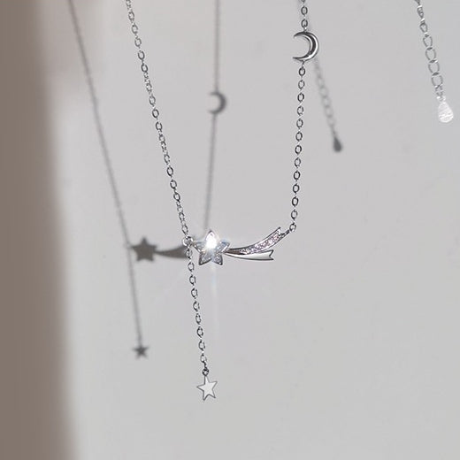 Zircon Meteor Star Silver Necklace for Women