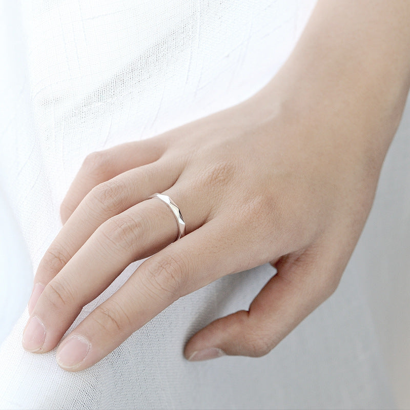 Polyhedral Triangle Silver Couple Ring