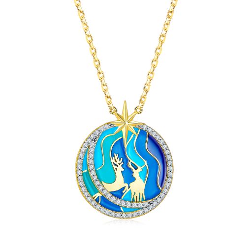 Golden Moonnight Deer Enamel Necklace for Women