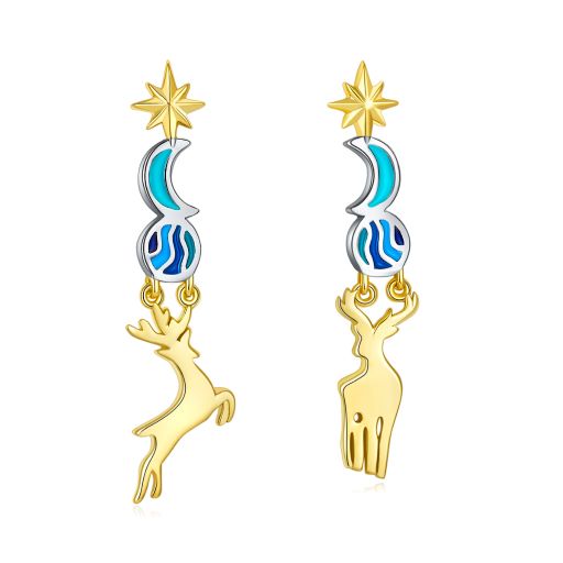 Golden Moonnight Deer Enamel Drop Earrings for Women