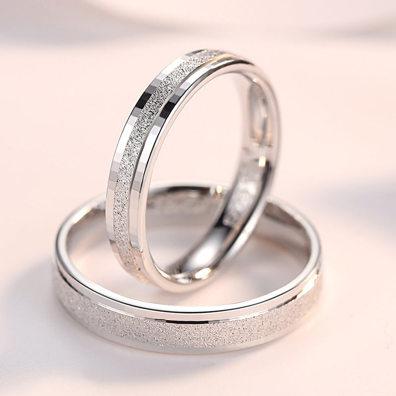 Simple Frosted Silver Couple Ring for Women