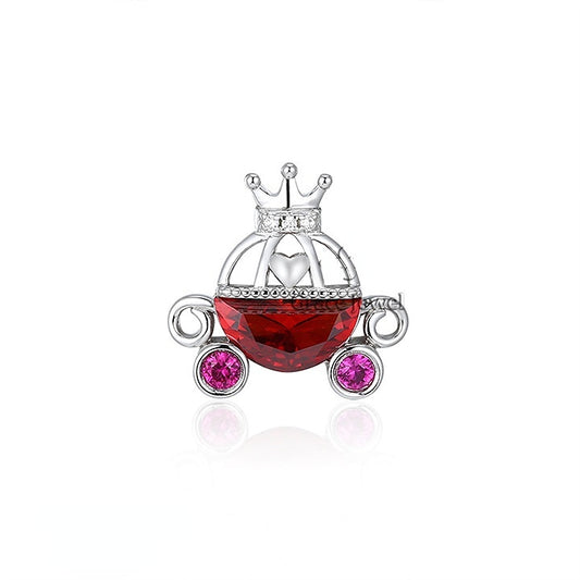 (Pendant Only) Red Zircon Pumpkin Carriage Silver Pendant for Women