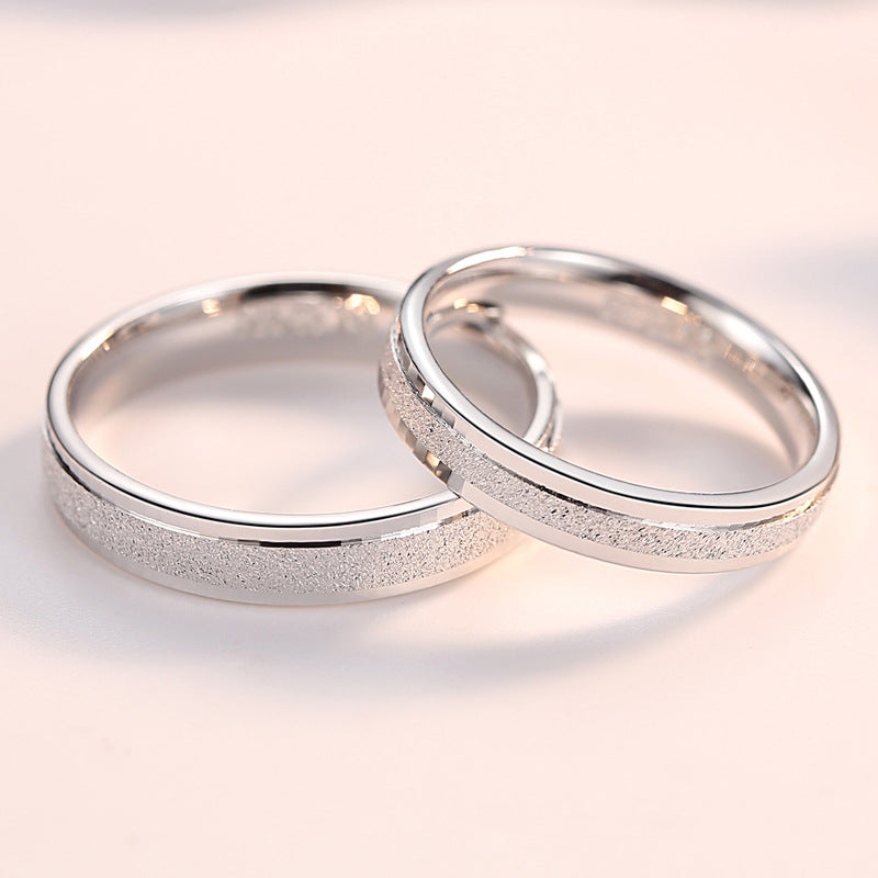 Simple Frosted Silver Couple Ring for Women