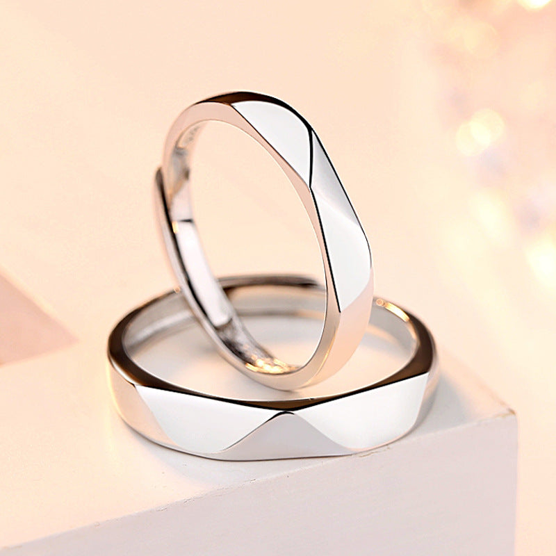 Geometric Surface Silver Couple Ring for Women