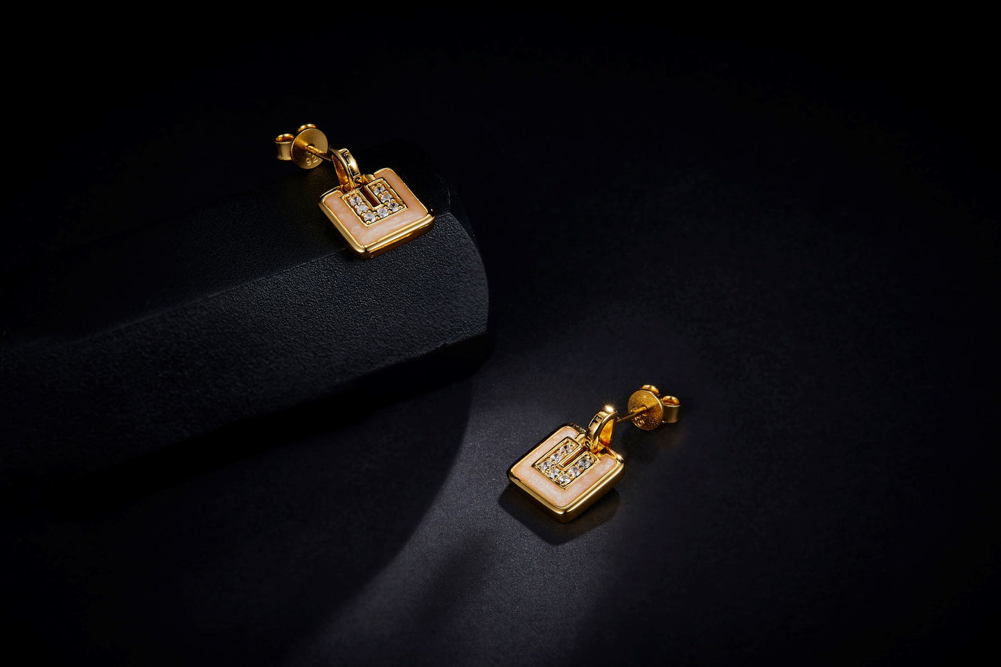 Golden Vintage Square Enamel Earrings for Women