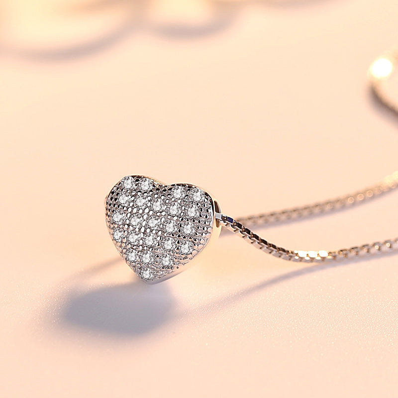 Valentine's Day Gift Full Zircon Love Pendant Silver Necklace for Women