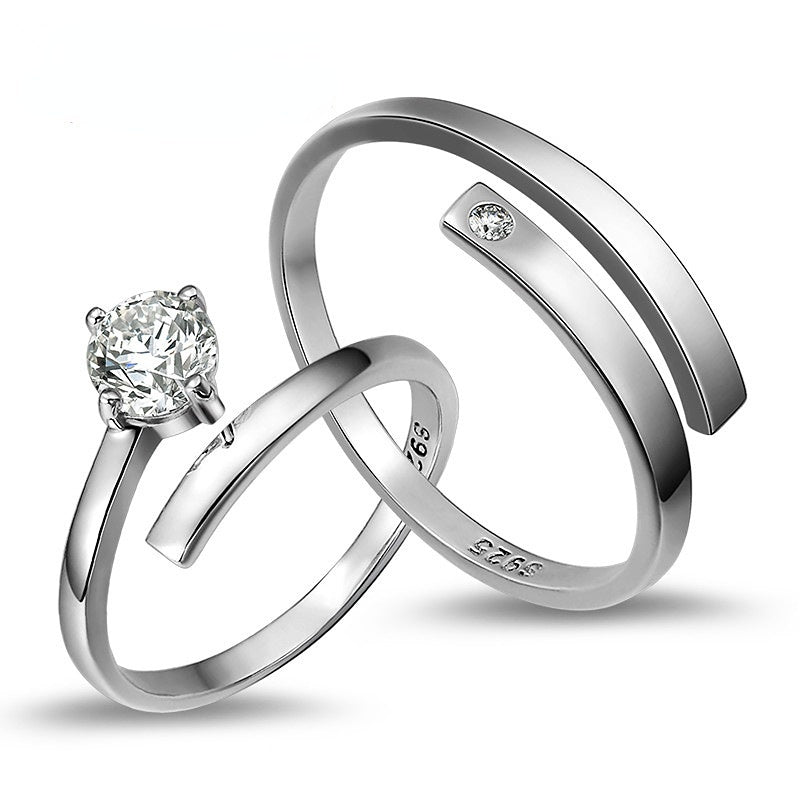 Zircon Opening Silver Couple Ring