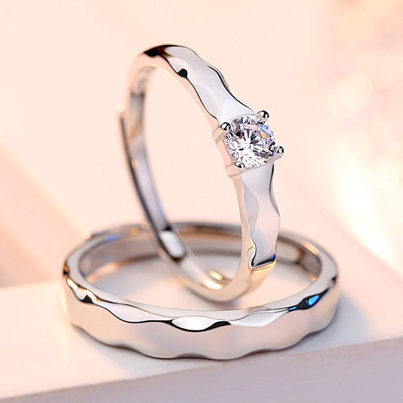 Wave Design with Zircon Silver Couple Ring
