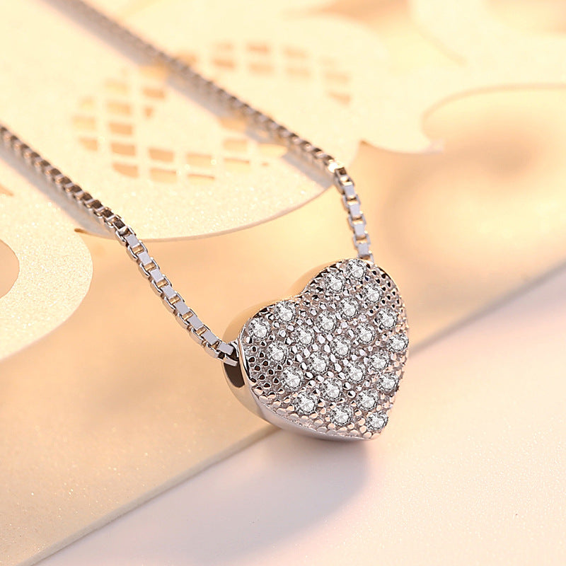 Valentine's Day Gift Full Zircon Love Pendant Silver Necklace for Women