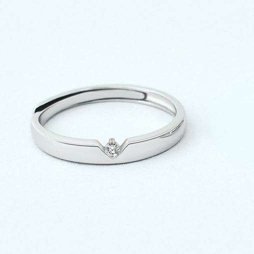 V-shape Round Zircon Silver Couple Ring