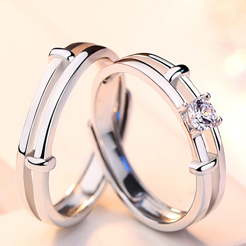 Silver Couple Ring with Zircon