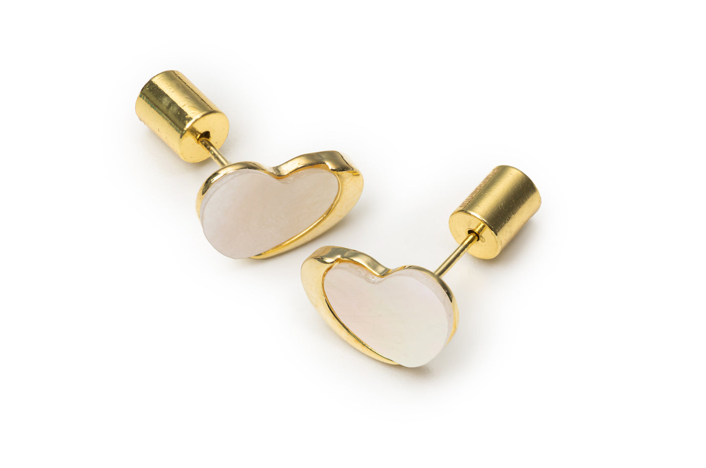 White Heart Studs - Golden Studs for Women