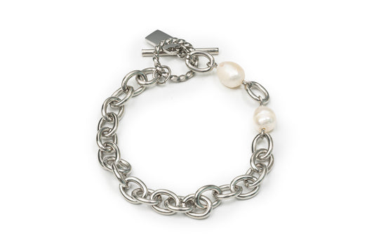 Planderful Chain Bracelet with Freshwater Pearl - Silver Freshwater Pearl Bracelet for Women (Stainless Steel)