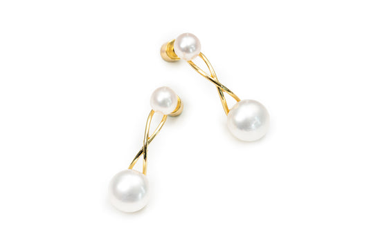 18K Gold Freshwater Pearl Long Studs - Golden Studs for Women