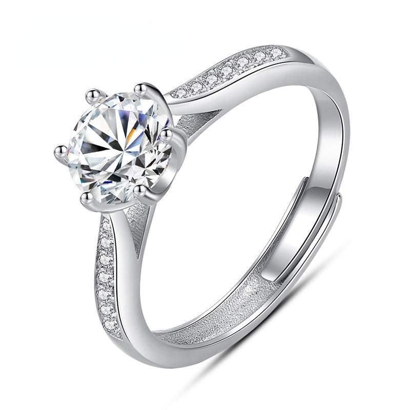 1.0CT Moissanite Round Cut Cathedral Frosted Silver Ring for Women