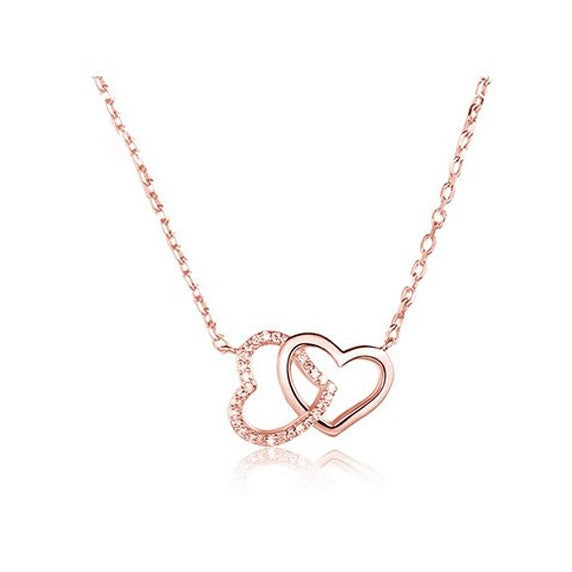 Valentine's Day Gift Two Hearts with Zircon Silver Necklace for Women