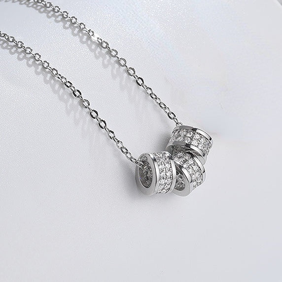 Three Zircon Ring Pendant Silver Necklace for Women